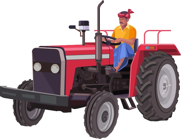 Tractor illustration Indian farmer riding