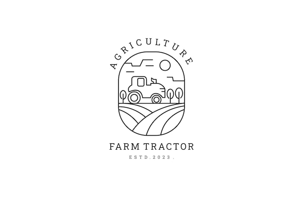 tractor logo for farmer with tractor illustration line art icon .