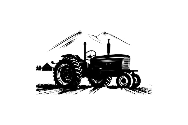 Tractor Silhouette illustration vector with black Classic old tractor on white background