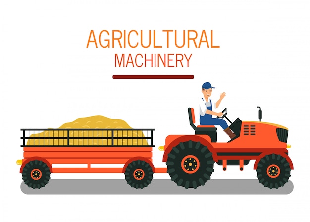 Tractor with Cart Attachment Vector Illustration