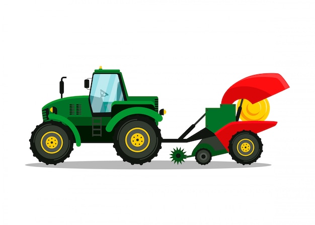 Vector tractor with plow side view vector illustration