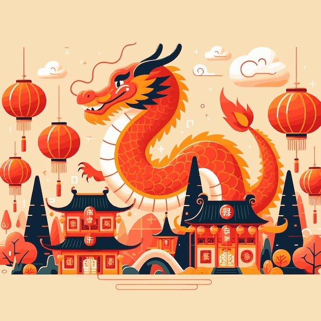 Tradition and Prosperity Chinese Dragon New Year 2024 Vector Illustration