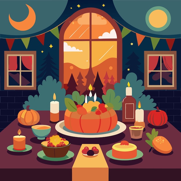 Vector traditional american thanksgiving dinner vector