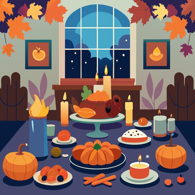 Vector traditional american thanksgiving dinner vector