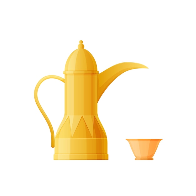 Traditional Arabic Islamic drink coffee maker and cup golden teapot