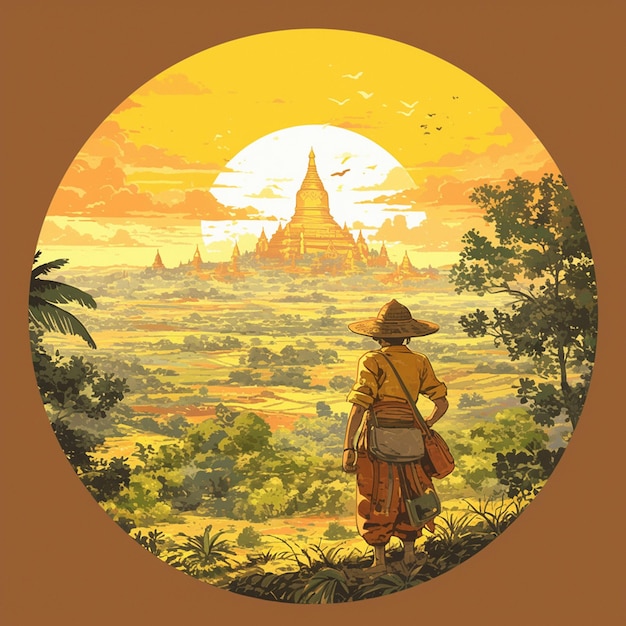 Vector traditional art of bagan myanmar