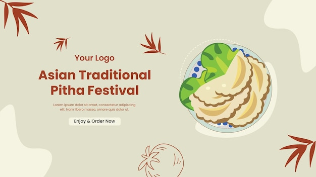 Traditional asian pitha food vector template