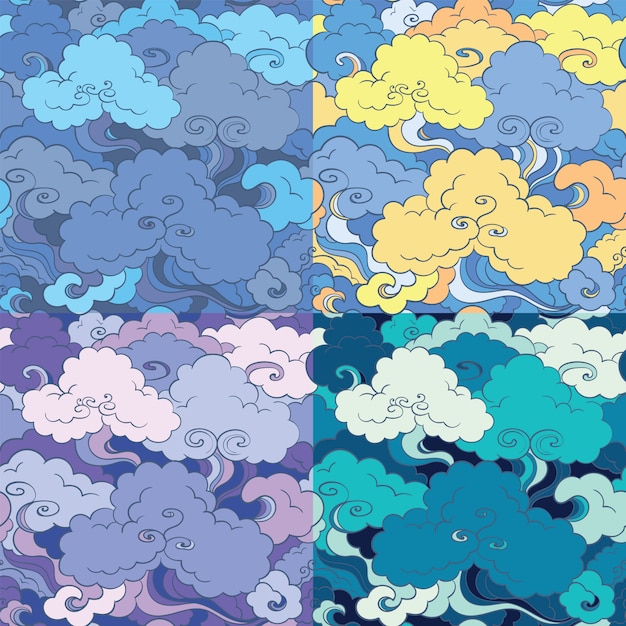 Traditional asian seamless patterns with clouds and sky. background