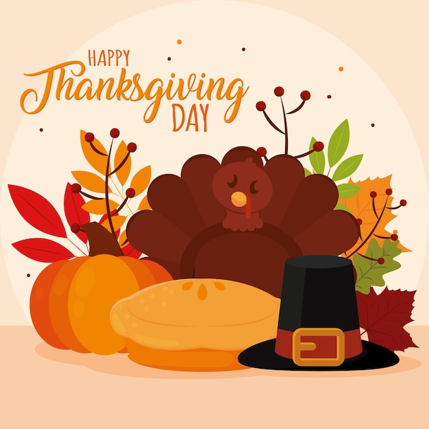 Traditional autumn pilgrim objects Happy thanksgiving day Vector illustration