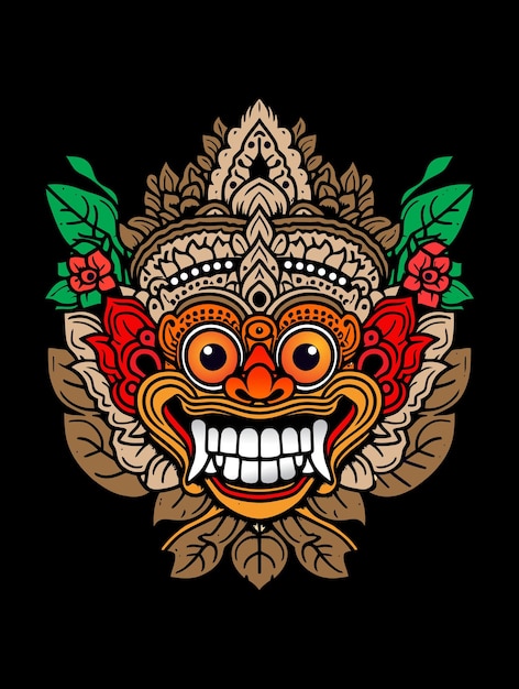 Vector traditional balinese barong mask vector design 08