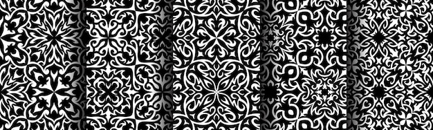 traditional black seamless pattern ethnic collection set