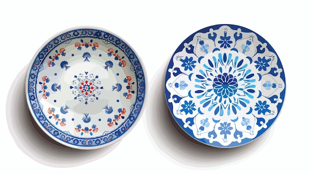 Vector traditional blue arabic cartoon porcelain plate