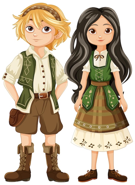 Vector traditional boy and girl characters