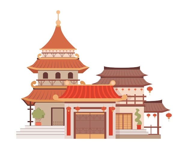 Traditional chinese architecture vector flat illustration isolated on white beautiful