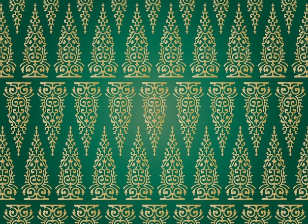 Traditional Classic Malay handwoven green songket with gold threads vector background indonesia