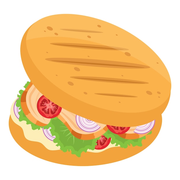 Traditional Colombian arepa with chicken meat tomatoes onions and herbs Vector illustration