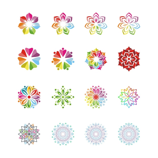 Traditional colorful floral pattern logo design template