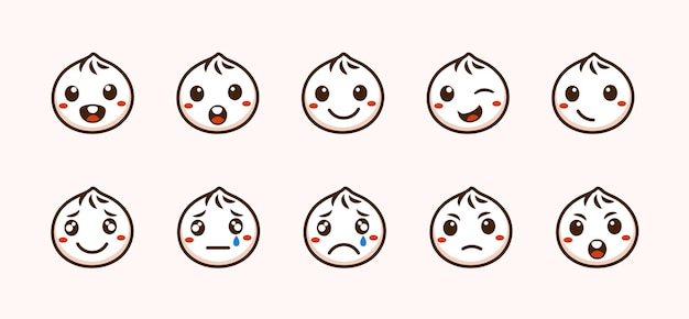 Traditional dumpling and momo food facial expressions premium vector illustration set