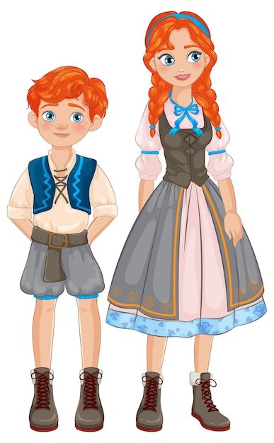 Traditional European Siblings Illustration