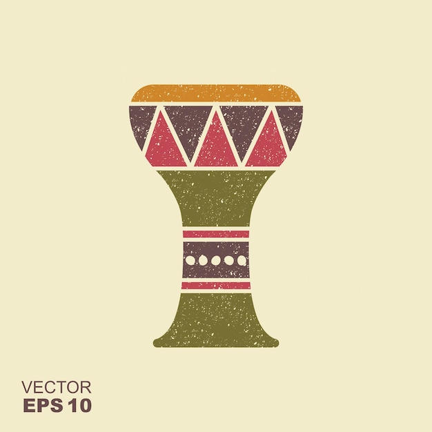 Vector traditional folk ethnic drum icon with scuffed effect in a separate layer