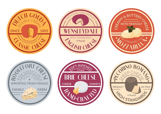 Traditional gourmet cheese packaging label set