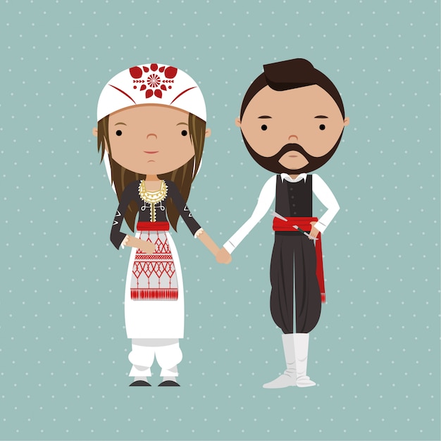 Traditional greek wedding couple illustration