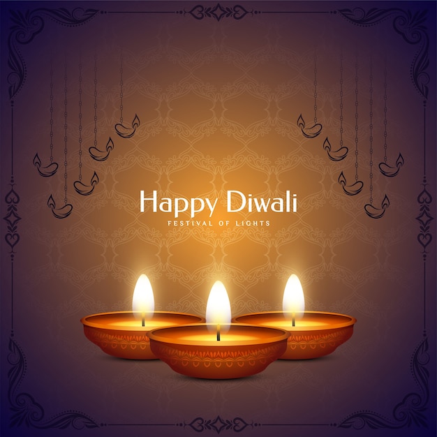 Traditional Happy Diwali festival background with lamps 