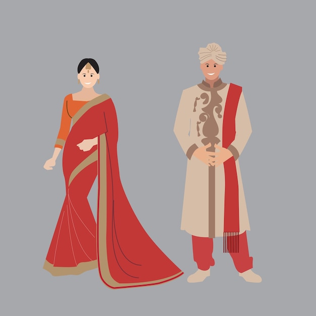 Traditional Indian couples clothes vector illustration