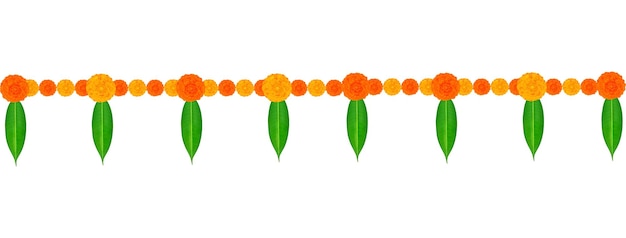 Traditional Indian Marigold Flower Garland with Mango leaves Decoration for Indian hindu holidays o