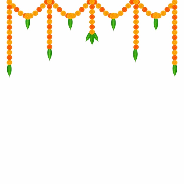 Traditional Indian Marigold Flower Garland with Mango leaves Decoration for Indian hindu holidays o