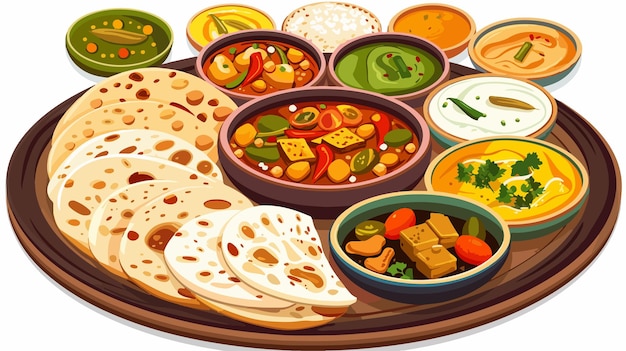 Vector traditional indian thali indian cuisine variety