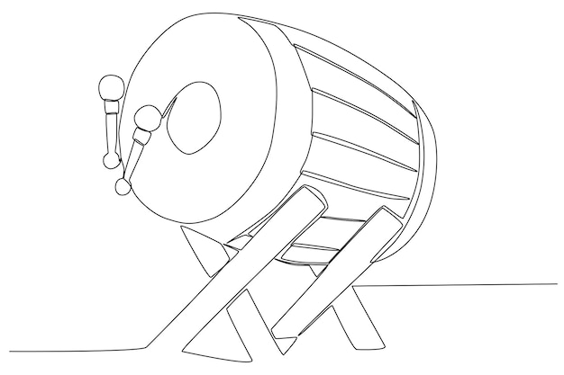 A traditional Islamic bedug drum to celebrate Eid alFitr one line art