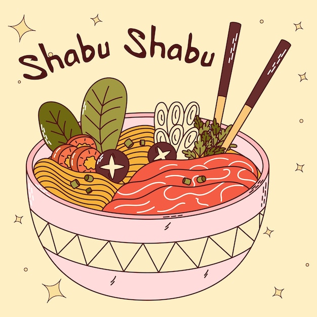 Traditional Japanese food Asian ShabuShabu Vector illistration