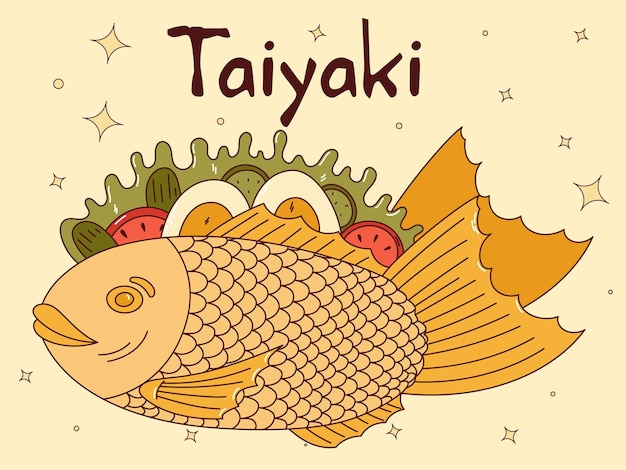 Traditional Japanese food Asian Taiyaki Fishshaped sandwich Vector illistration