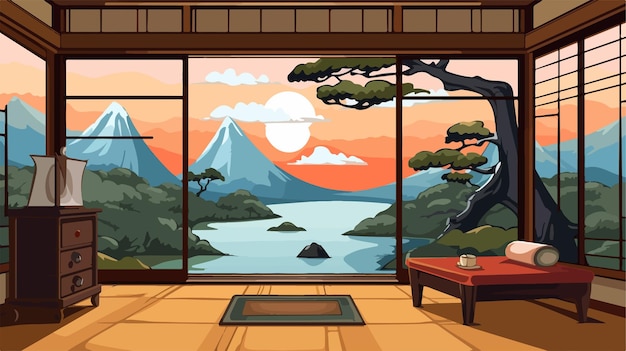 Vector traditional japanese room cartoon vector illustration