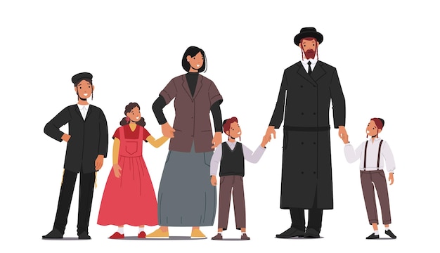 Traditional Jewish Family Orthodox Jew Parents and Children Characters Israel People Mature and Young Generations