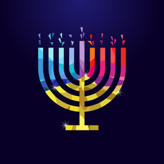 Traditional Jewish religious candle - menora or menorah. Happy Hanukkah congratulating creative icon