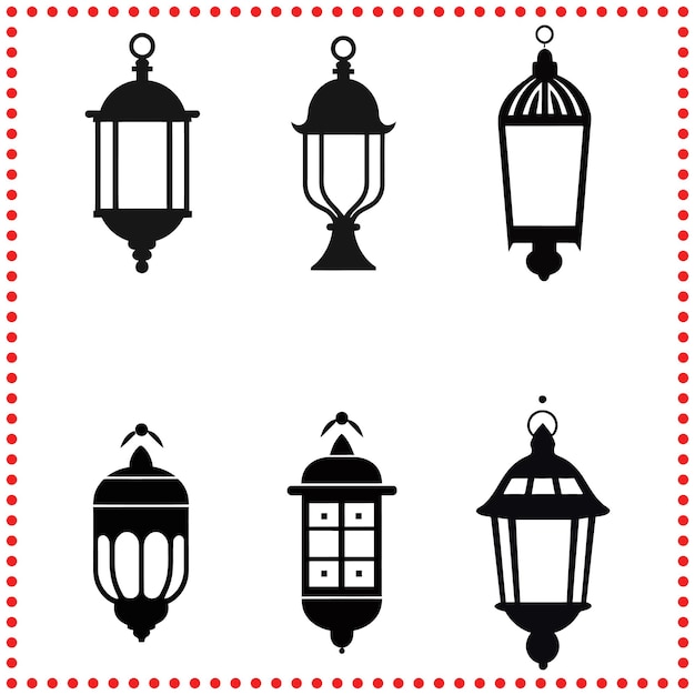 Vector traditional lantern silhouette vector set for cultural and festive themes