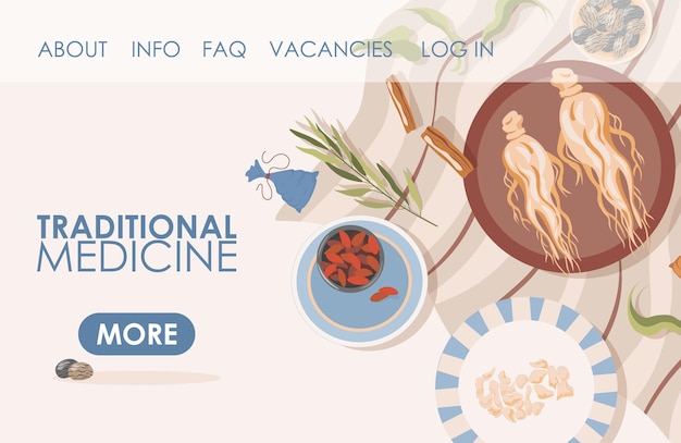 Traditional medicine vector flat landing page template with text space