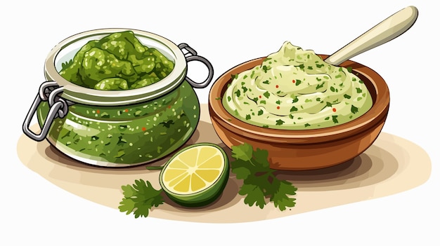 Vector traditional mexican cuisine green sauce salsa verde vector illustration