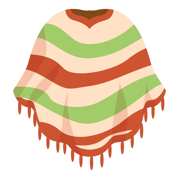 Vector traditional mexican poncho with colorful stripes and fringes for keeping warm