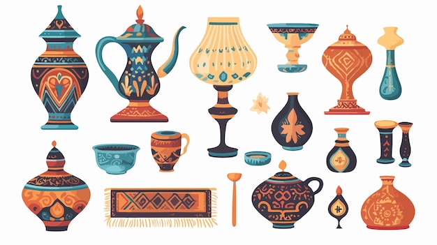 Vector traditional moroccan lamp and pottery decor elements