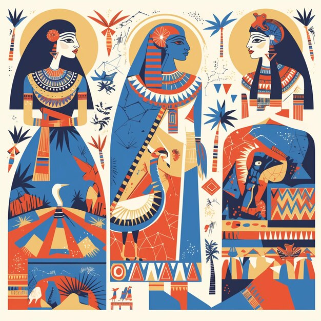 Vector traditional motifs of giza egypt