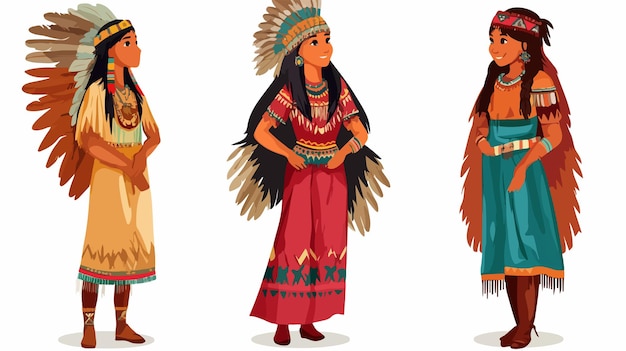 Vector traditional native american indian women in costume portrait