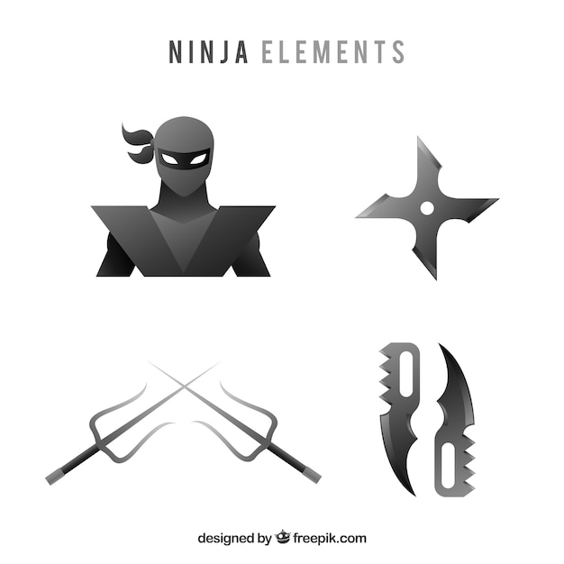 Vector traditional ninja element collection with flat design