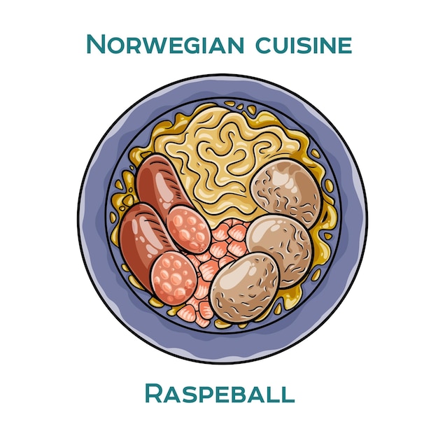 Traditional Norwegian food Raspeball on white background Isolated vector illustration