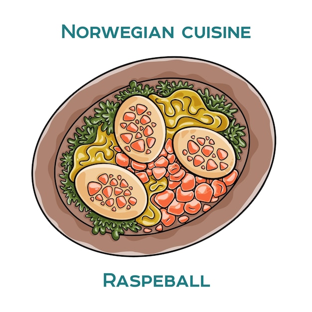 Traditional Norwegian food Raspeball on white background Isolated vector illustration