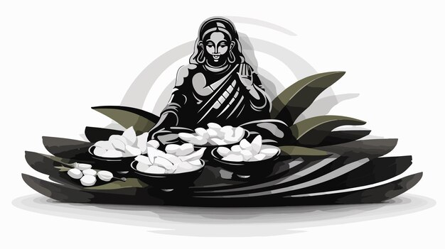 Vector traditional onam feast celebration with kathakali dancer illustration