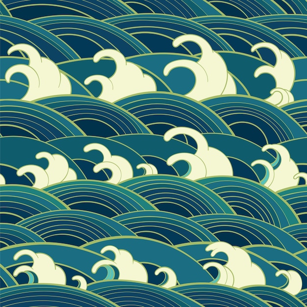 Traditional oriental seamless pattern with ocean waves