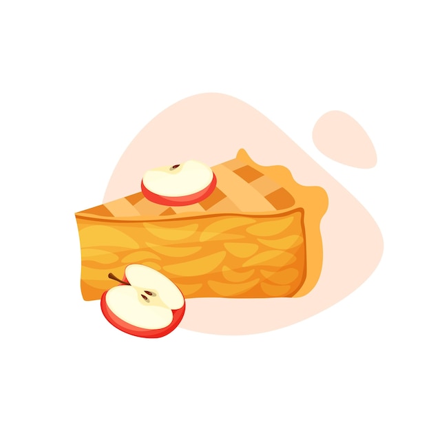 Traditional piece of apple pie Sweet american cake with apples Vector illustration